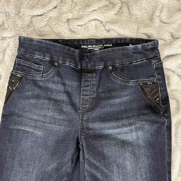 Chicos Jeans Womens 6R Jegging Ankle Pull-On Dark Wash Embellished Stretch Denim - Picture 3 of 10